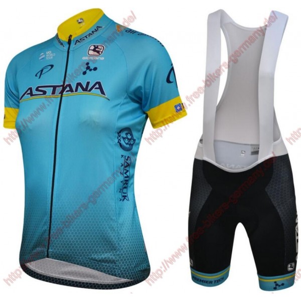 Radsport Astana 2018 Damen Radbekleidung Satz Trikot Kurzarm+Trägerh