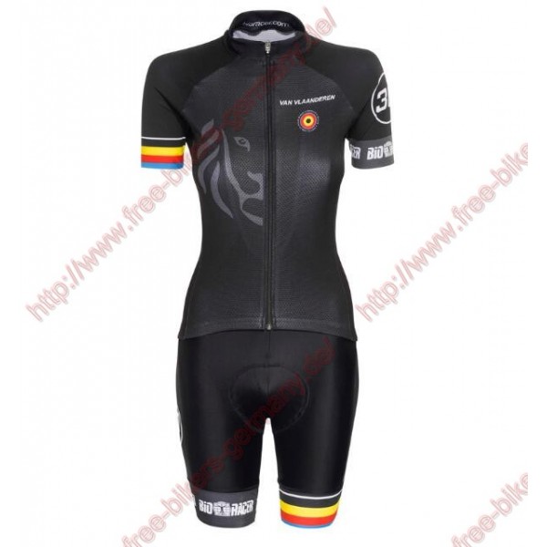 Radsport Bioracer Van Vlaanderen Damen schwarz 2018 Radbekleidung Satz Trikot Kurzarm+Trägerh