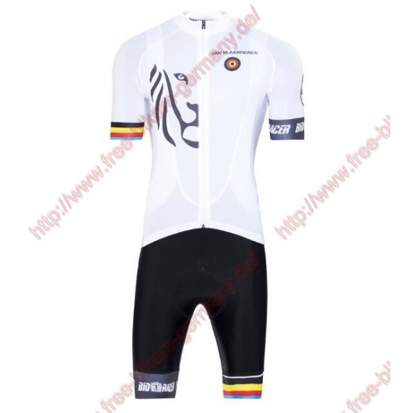 Radsport Bioracer Van Vlaanderen Weiß schwarz 2018 Radbekleidung Satz Trikot Kurzarm+Trägerh