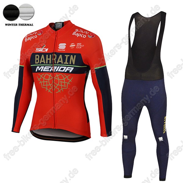 Profiteam 2018 BAHRAIN MERIDA Pro winter thermal fleece Fahrradbekleidung Trikot Langarm+Lang Tr