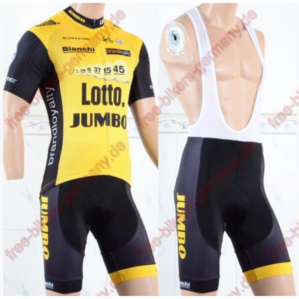 Profiteam 2018 LottoNL-Jumbo Radbekleidung Satz Trikot Kurzarm+Trägerh