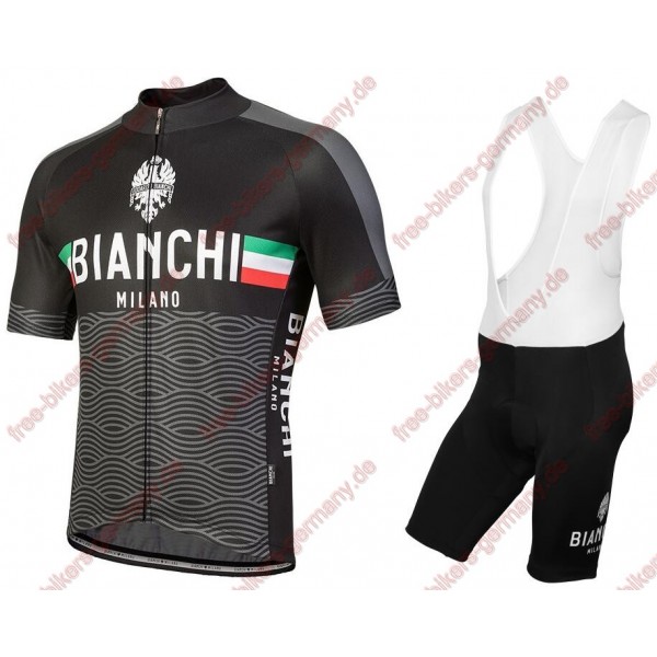 Profiteam 2018 Bianchi Milano Attone schwarz Radbekleidung Satz Trikot Kurzarm+Trägerhosen Sets