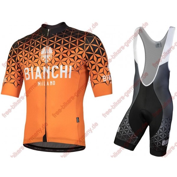 Profiteam 2018 Bianchi Milano Conca orange Radbekleidung Satz Trikot Kurzarm+Trägerhosen Sets