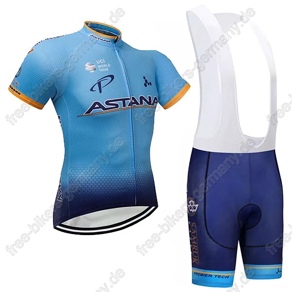 Astana blau Radbekleidung Satz Trikot Kurzarm+Trägerhosen 