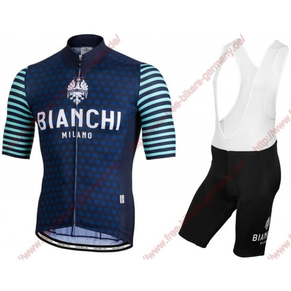 Profiteams BIANCHI MILANO Davoli blue Radbekleidung Satz Trikot Kurzarm+Trägerhosen Se