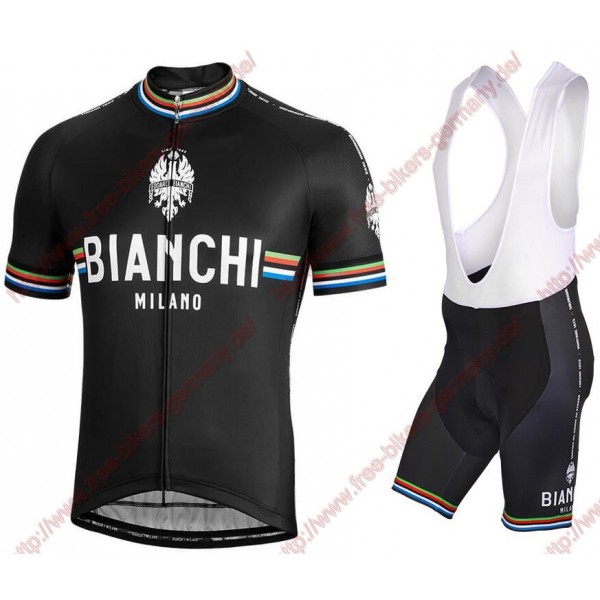 Profiteams BIANCHI MILANO New Pride black Radbekleidung Satz Trikot Kurzarm+Trägerhosen Se