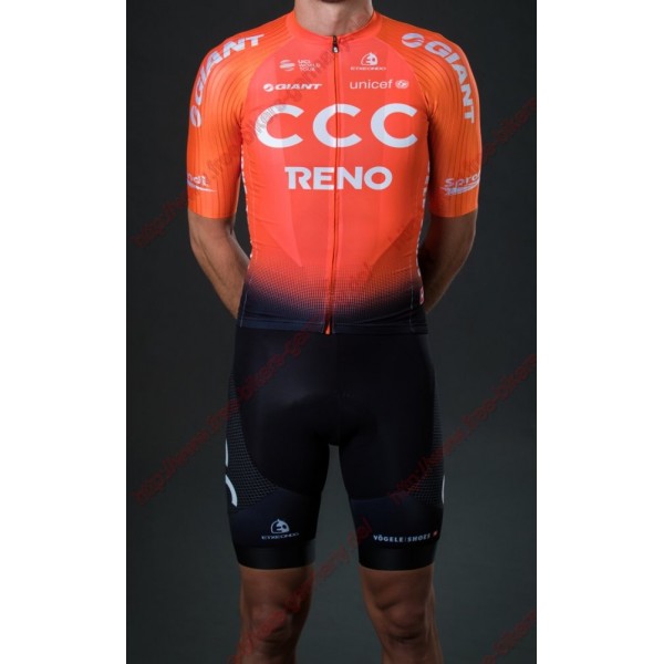 Profiteams CCC Team Reno Orange 2019 Radbekleidung Satz Trikot Kurzarm+Trägerhosen Se