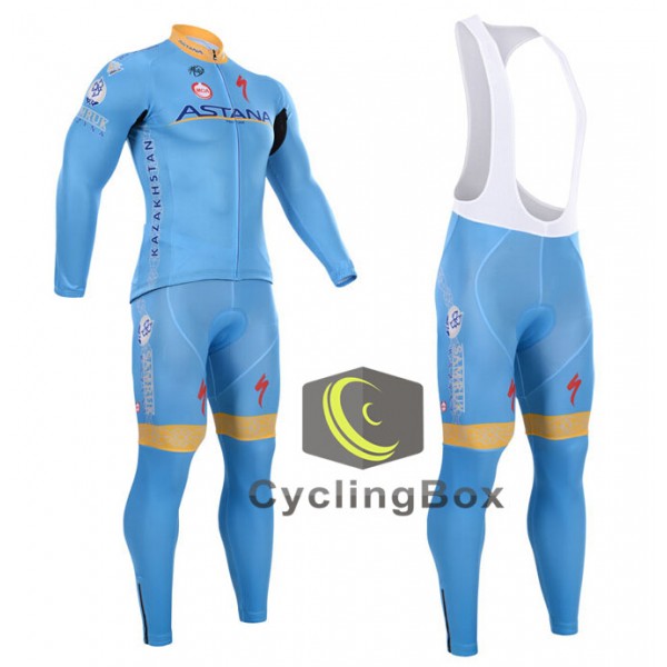 2015 Astana Fahrradbekleidung Radtrikot Satz Langarm und Lange Trägerhose