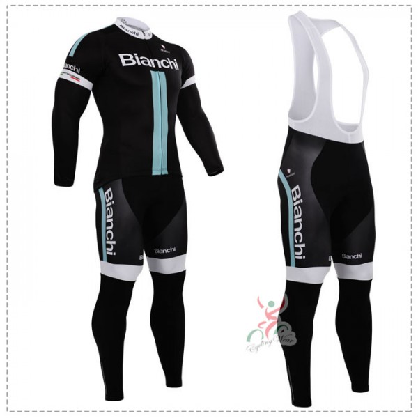 2015 Bianchi Fahrradbekleidung Radtrikot Satz Langarm und Lange Trägerhose