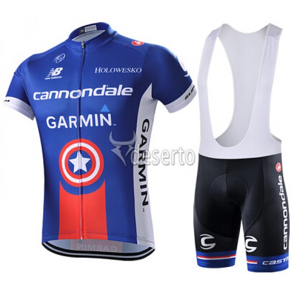 2015 Garmin Cannondale Fahrradbekleidung Satz Fahrradtrikot Kurzarm Trikot und Kurz Trägerhose Blau