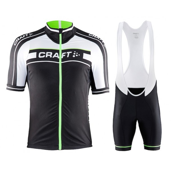 2015 Craft Bike Grand Tour Schwarz-Weiß-Grün Fahrradbekleidung Satz Fahrradtrikot Kurzarm Trikot und Kurz Trägerhose