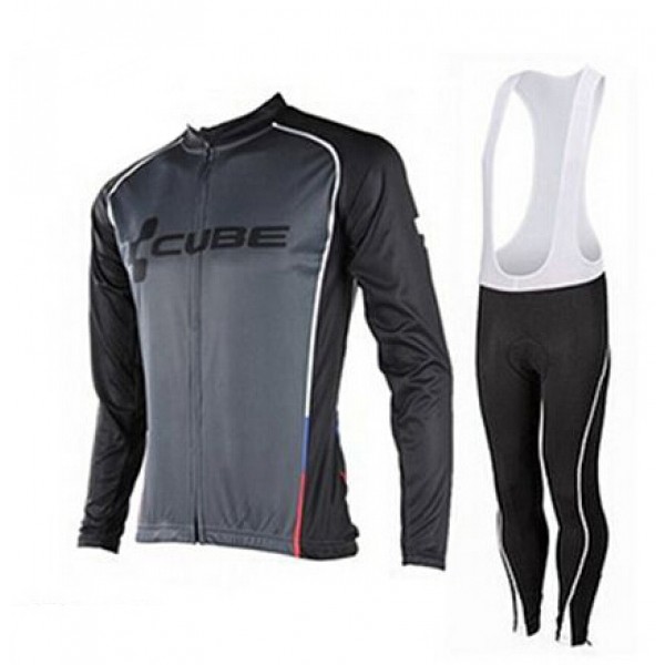 2015 Cube schwarz Fahrradbekleidung Radtrikot Satz Langarm und Lange Trägerhose Weiß