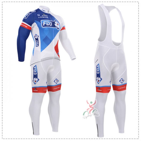 2015 FDJ Fahrradbekleidung Radtrikot Satz Langarm und Lange Trägerhose
