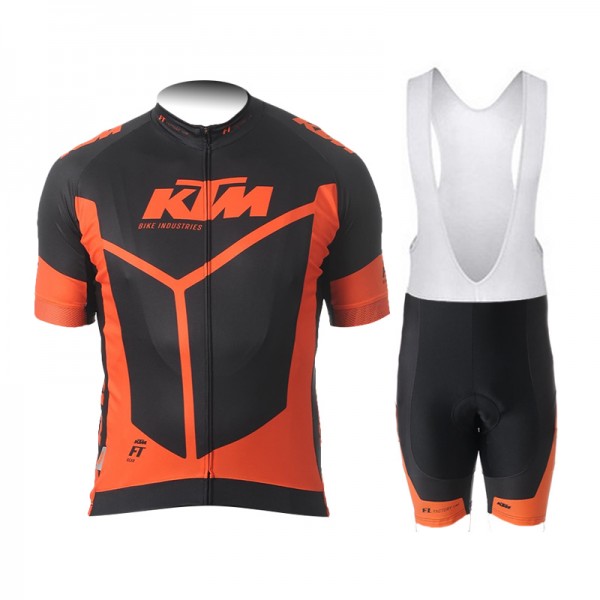 2015 KTM Proteam Schwarz orange Fahrradbekleidung Satz Fahrradtrikot Kurzarm Trikot und Kurz Trägerhose