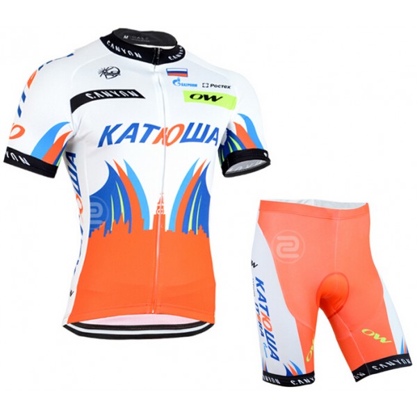 2015 Katusha Radbekleidung Radtrikot Kurzarm und Fahrradhosen Kurz punainen