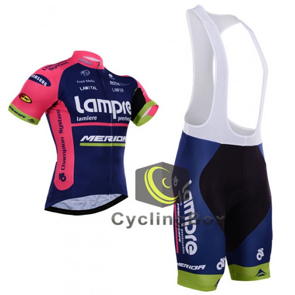2015 Lampre Merida Fahrradbekleidung Satz Fahrradtrikot Kurzarm Trikot und Kurz Trägerhose