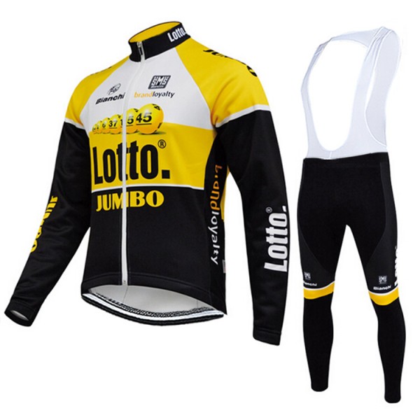 2015 Lotto Jumbo Fahrradbekleidung Radtrikot Satz Langarm und Lange Trägerhose