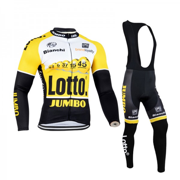 2015 Lotto Fahrradbekleidung Radtrikot Satz Langarm und Lange Trägerhose