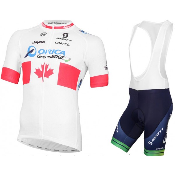 2015 ORICA GREENEDGE Canadian Champion Fahrradbekleidung Satz Fahrradtrikot Kurzarm Trikot und Kurz Trägerhose