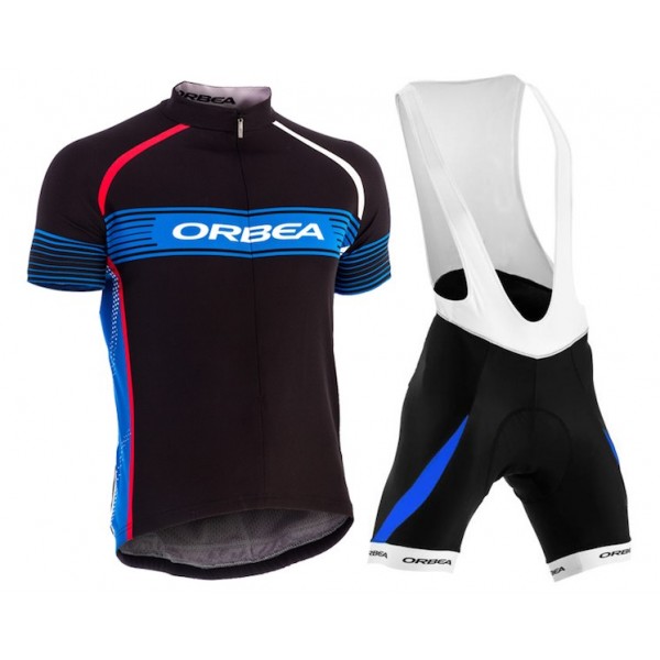 2015 Orbea Schwarz-Blau Fahrradbekleidung Satz Fahrradtrikot Kurzarm Trikot und Kurz Trägerhose