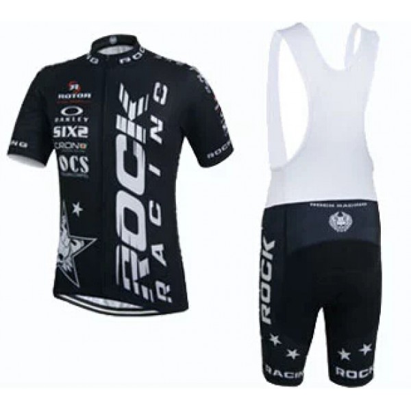 2015 Rock Racing Schwarz Fahrradbekleidung Satz Fahrradtrikot Kurzarm Trikot und Kurz Trägerhose