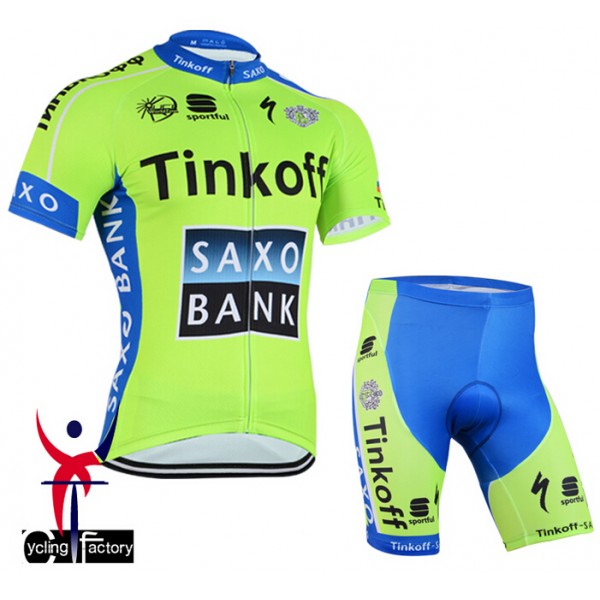 2015 Saxo Bank Tinkoff Radbekleidung Radtrikot Kurzarm und Fahrradhosen Kurz Fluorescence