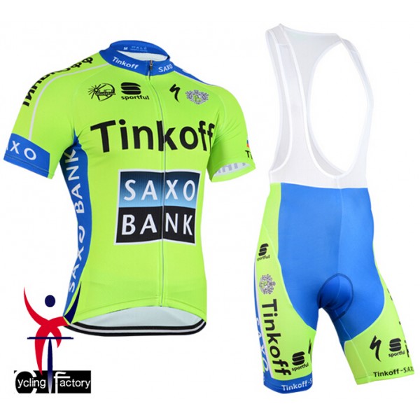 2015 Saxo Bank Tinkoff Fahrradbekleidung Satz Fahrradtrikot Kurzarm Trikot und Kurz Trägerhose Fluorescence