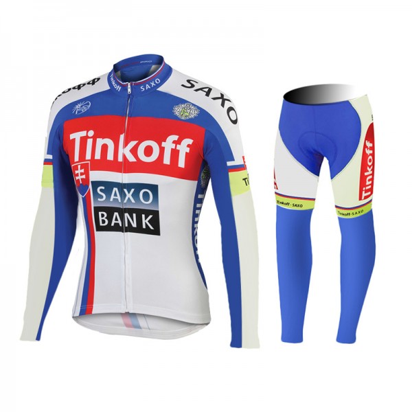 2015 Tinkoff Saxo Bank bleu Fahrradbekleidung Radtrikot Satz Langarm und Lange Fahrradhose