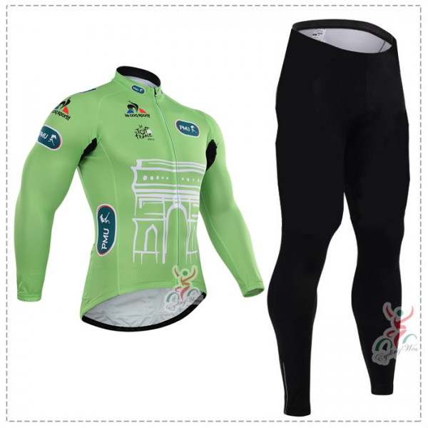 2015 Tour de France vert Fahrradbekleidung Radtrikot Satz Langarm und Lange Fahrradhose