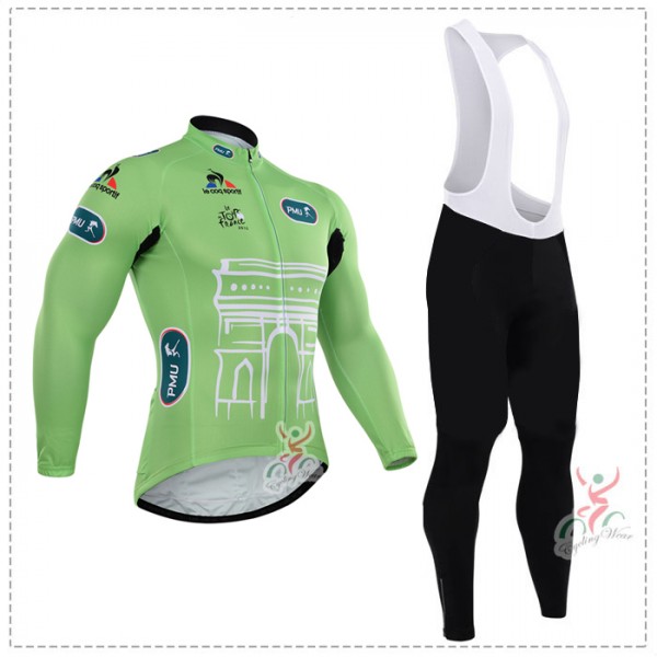 2015 Tour de France vert Fahrradbekleidung Radtrikot Satz Langarm und Lange Trägerhose