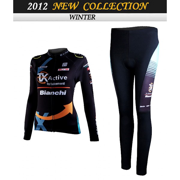2012 Damen bianchi Cycling Fahrradbekleidung Radtrikot Satz Langarm und Lange Fahrradhose