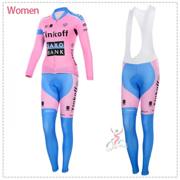 2015 Damen Saxo Bank Tinkoff Fahrradbekleidung Radtrikot Satz Langarm und Lange Fahrradhose