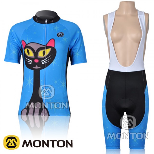 2011 MONTON Blue Cat Damen Fahrradbekleidung Satz Fahrradtrikot Kurzarm Trikot und Kurz Trägerhose