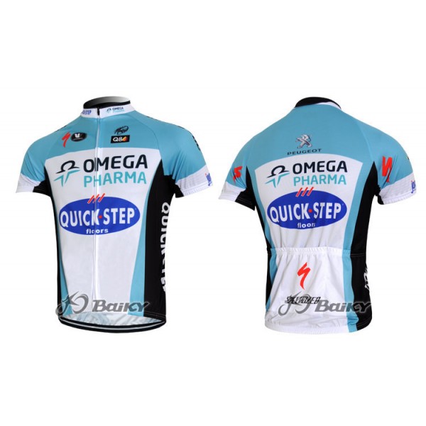 2012 Omega Pharma-Quick Step Radtrikot Kurzarm Weiß Blau