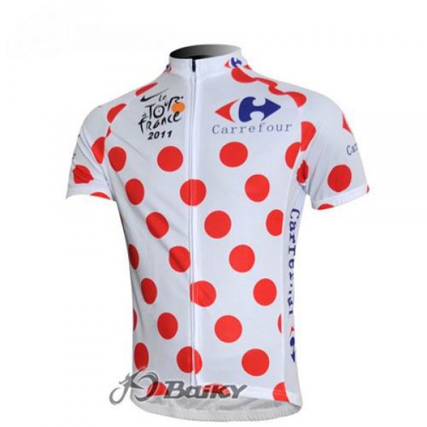 2011 Tour de France Gepunktetes Radtrikot Kurzarm Weiß Rot
