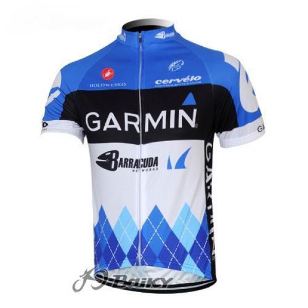2012 Garmin Barracuda Radtrikot Kurzarm Weiß Blau