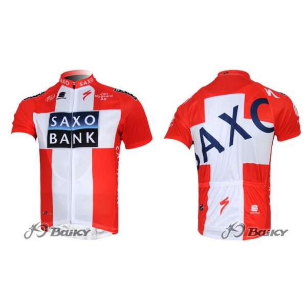 2012 Saxo Bank Pro Team Dnischer Champion Radtrikot Kurzarm Rot Weiß