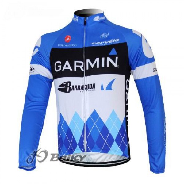 Garmin Barracuda Pro Team Fahrradtrikot Langarm Blau Weiß