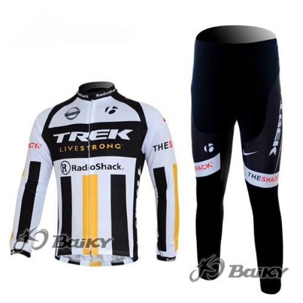 RadioShack Trek Nissan Livestrong Radbekleidung Satz Fahrradtrikot Langarm und Lang Radhose Weiß Schwarz Gelb