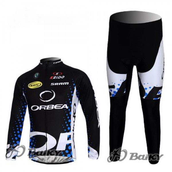 Orbea Pro Team Radbekleidung Satz Fahrradtrikot Langarm und Lang Radhose Schwarz Blau