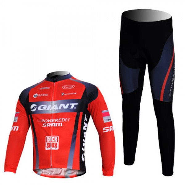 Giant Sram Pro Team Radbekleidung Satz Fahrradtrikot Langarm und Lang Radhose Rot Schwarz