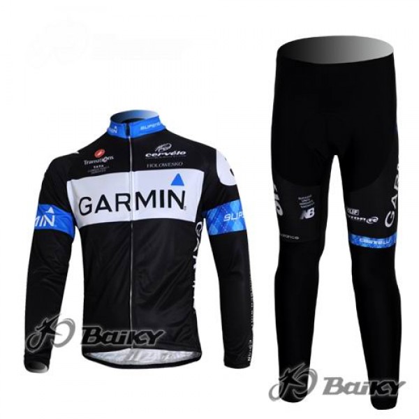 Garmin Barracuda Pro Team Radbekleidung Satz Fahrradtrikot Langarm und Lang Radhose Schwarz Blau