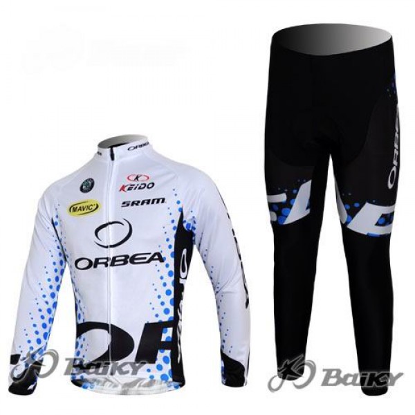 Orbea Pro Team Radbekleidung Satz Fahrradtrikot Langarm und Lang Radhose Weiß