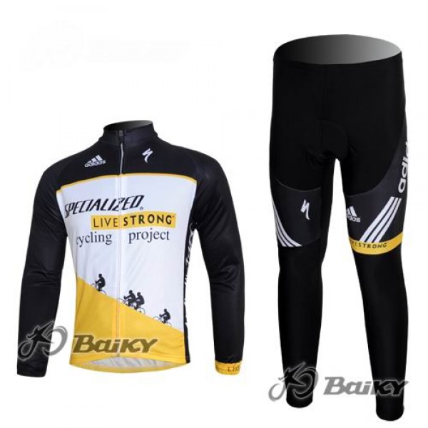 Specialized Livestrong Radbekleidung Satz Fahrradtrikot Langarm und Lang Radhose Weiß Schwarz Gelb