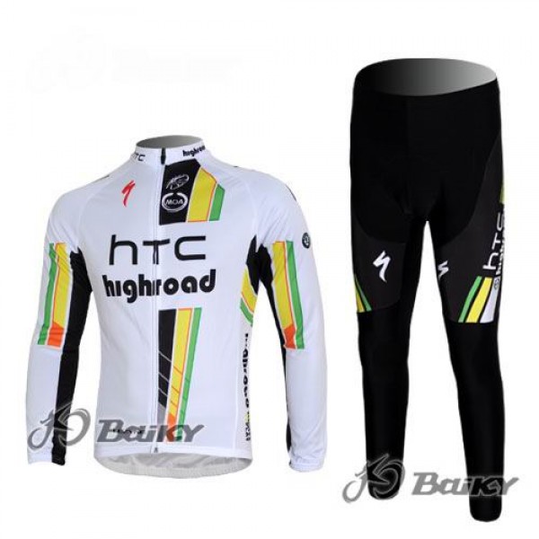 HTC-Highroad Pro Team Radbekleidung Satz Fahrradtrikot Langarm und Lang Radhose Weiß Grün