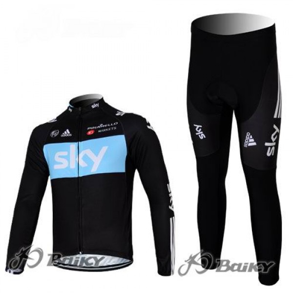 Sky Pinarello Pro Team Radbekleidung Satz Fahrradtrikot Langarm und Lang Radhose Schwarz Blau