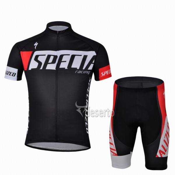 Specialized Racing Radbekleidung Radtrikot Kurzarm und Fahrradhosen Kurz Schwarz