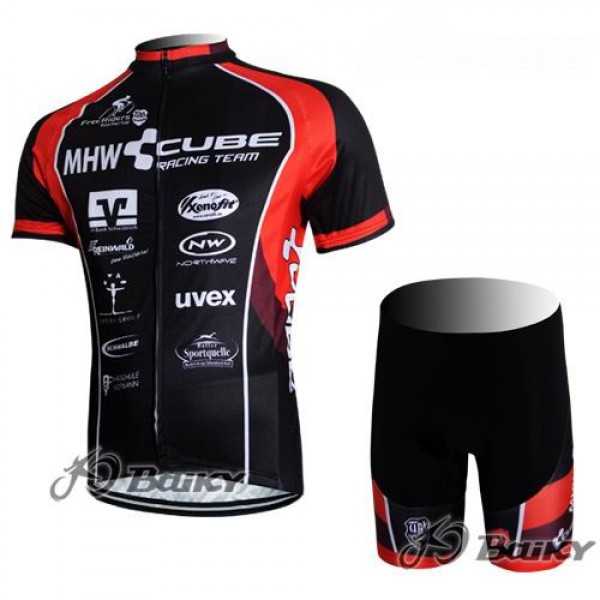 MHW Cube Racing Team Radbekleidung Radtrikot Kurzarm und Fahrradhosen Kurz Rot Schwarz