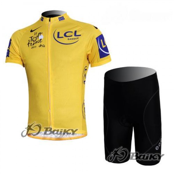 Tour de France 2011 Radbekleidung Radtrikot Kurzarm und Fahrradhosen Kurz Gelbes Trikot