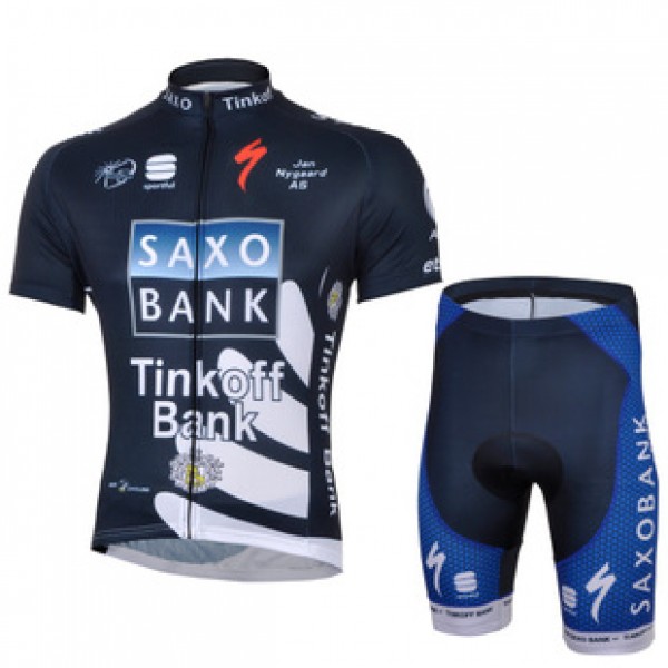 2013 Saxo Bank Tinkoff Pro Team Radtrikot Kurzarm und Kurz Radhose Kits Dunkel Blau
